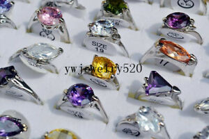 Wholesale Mixed Lots Jewelry 10pcs Resale Zirconia Silver Plated Women's Rings