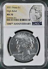 2021 PEACE HIGH RELIEF SILVER DOLLAR, NGC MS 70, IN HAND