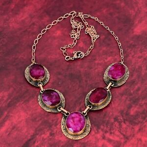 Faceted Kashmir Ruby Necklace Copper Gemstone Necklace Adjustable Chain Necklace