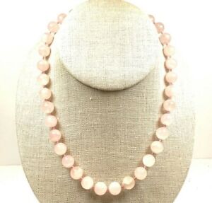 20 inch Long Strand of 10 mm Round Rose Quartz Bead Necklace Strung Knotted
