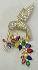 Crystal Hummingbird Flowers Glass Rhinestone Brooch Pin Vintage Bird Multicolor