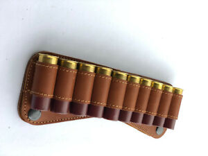 Real Leather 10 Shotgun Shells Holder Pouch Ammo Slide with Press Studs