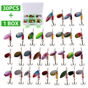 30 PCS Metal Fishing Lures Spinner Bait Attractant Hook with Tackle Storage Box