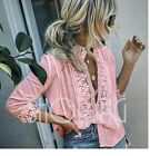 S New Boho Pink Lace Crochet Folk Top Sexy Vtg Shirt Blouse Women's SMALL NWT