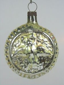 Antique Vintage Blown Glass BIRD Embossed on Oval Christmas Ornament Germany