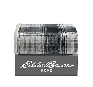 Eddie Bauer Vail Plaid Plush-Fleece Grey Throw Blanket-50X60