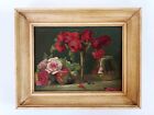 Antique 1900's Still Life Floral Oil Painting of Roses Signed, 12.5
