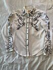Scully Womens Medium Western Pearl Snape Rodeo Long Sleeve Shirt Embroidered