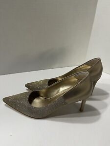 Tahari Peyton Platinum/Gold Metallic Glam Pump Heels Shoes Women's 8M