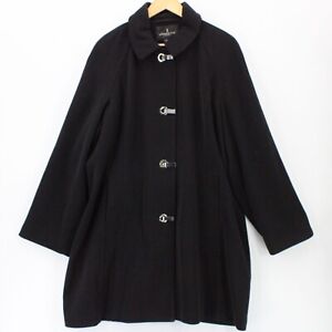 London Fog Trench Coat Womens Black Button Front Lined Designer Size 2XL