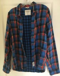 ABERCROMBIE & FITCH Shirt XL Muscle Red Blue Plaid Flannel Men's