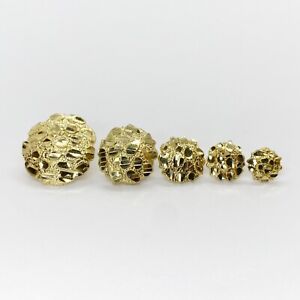 10k Solid Gold Nugget Round Circle Stud Earrings Push Back for Men and Women