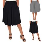 Plus Size Women's Skirts Solid High Waist Pleated Mid Length Skirt with Pockets