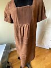 Faconnable Goatskin Suede real leather dress Brown Pintucked Scoop Neck Sz S New