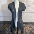 CAbi Cardigan Sweater Womens XS Gray Knit Cottagecore Linen Blend beachy