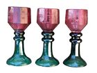 Antique Bohemian Etched Ruby Crystal Port Wine Drinking Glasses 19th Century
