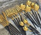 24 Piece Black and Gold Stainless Steel Silverware Set