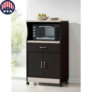 Rolling Microwave Cart Storage Cabinet Kitchen Shelf Drawer Pantry Chocolate New