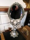 Tk Maxx Halloween Silver Gothic Skulls Ornate Mirror~Used~ 15