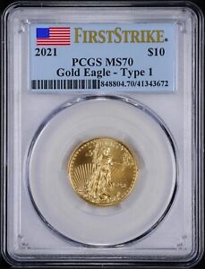 2021 TY 1 $10.00 AMERICAN GOLD EAGLE PCGS CERTIFIED MS70 PERFECT DEEP FROSTY