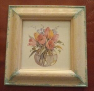 VINTAGE COTTAGE Framed Art  Still life painting Floral Country CHARM 8