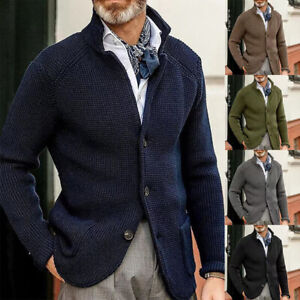 Men's Retro Knitted Cardigan Casual Blazer Style Coat Sweater Jumper Jacket Knit