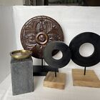 Lot Of 4 Modern Design Home Decor Stone/Wood Crate And Barrel/ Threshold Heavy