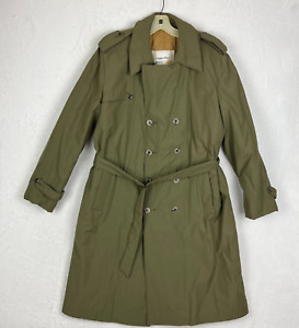 Vintage Clipper Mist Mens Trench Coat Size 40R Overcoat Green Belted Button