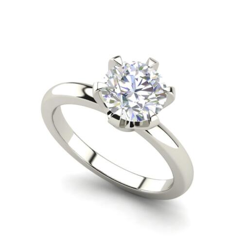 Solitaire 2 Carat VS2/H Round Cut Diamond Engagement Ring White Gold Treated