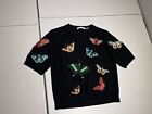 ALICE OLIVIA Sweater Women's Medium Black Ciara Floral & Butterfly Embellished