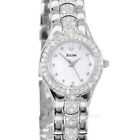 BULOVA Crystals Womens Glitz Watch, White MOP Dial, Pave Stainless Steel Band