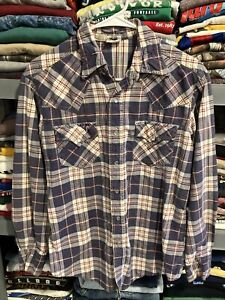 Vintage Kennington Pearl Snap Shirt Size Large Blue Long Sleeve Western -1 Snap