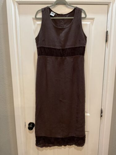 Johnny Was  Collection Plum Solid Sleeveless Linen Vintage Maxi Dress Size Large