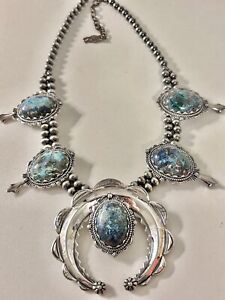 American West Carolyn Pollack Sterling Chrysocolla Squash Blossom Necklace