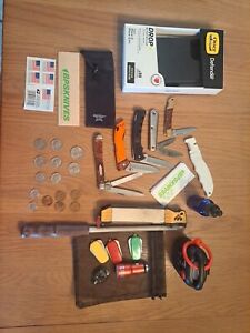 POP's Junk Drawer UTILITY Lot- KNIVES/SHARPENERS/COUPLE Of COINS/ LOOK!