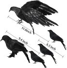 5Pack Halloween Crow Decorations Handmade Realistic Black Feathered Lifesize Fly