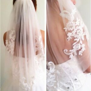 Bridal Veil,1T Wedding Veils White Lace Edge Wedding Accessories with Beads