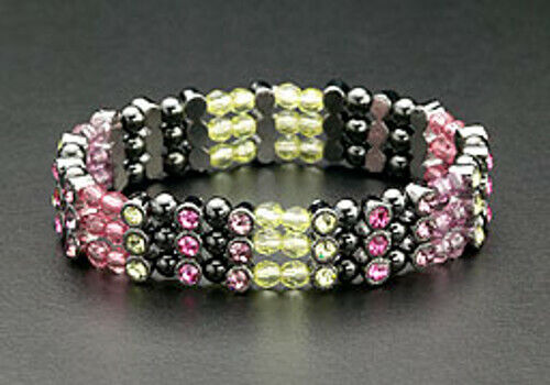 Magnetic Hematite Healing Bracelets Pink Crystal Beads Stretch For Women