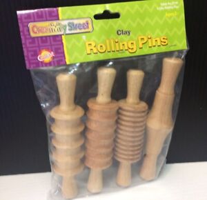 Creativity Street Clay Dough Wooden Pattern 6” Rolling Pins Set Of 4 New Crafts