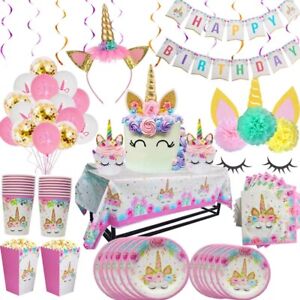 Unicorn Birthday Party Supplies Girls Children Tableware Decorations Balloons