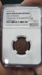 1972 D Nickel Struck On Penny Planchet  Ngc Graded