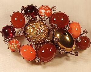 Amazing Vintage Signed AUSTRIA MultiColor GLASS CABOCHON Brooch Schreiner-Style
