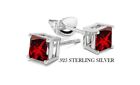 925 Sterling Silver Princess Cut Red Cubic Zirconia Stud Earrings Women's