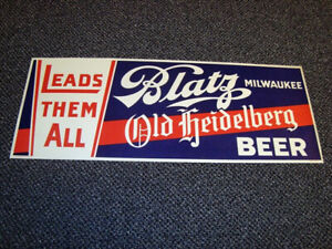 Circa 1940s Blatz Old Heidelberg Beer Red White Blue Banner Sign, Milwaukee, WI