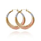 18k Layered Real Gold Filled Round Bamboo Hoop earrings Multi colors