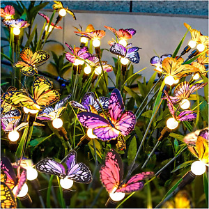 Solar Garden Lights Outdoor Butterfly Light Swaying in Wind Pathway Decoration