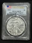 New Listing2021 Type 2  American Silver Eagle PCGS MS70 - First Strike - Flag Label