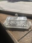 Vintage Federal Pressed Glass Covered Butter Dish Windsor Clear Button & Cane