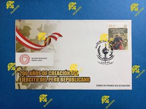 PERU 2021 BICENTENNIAL OF THE PERUVIAN ARMY & FRANCISCO BOLOGNESI FDC STAMPS