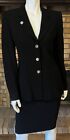Escada Vintage Black Wool Blend Skirt Suit Logo Buttons Size 38 Skirt 36 Jacket